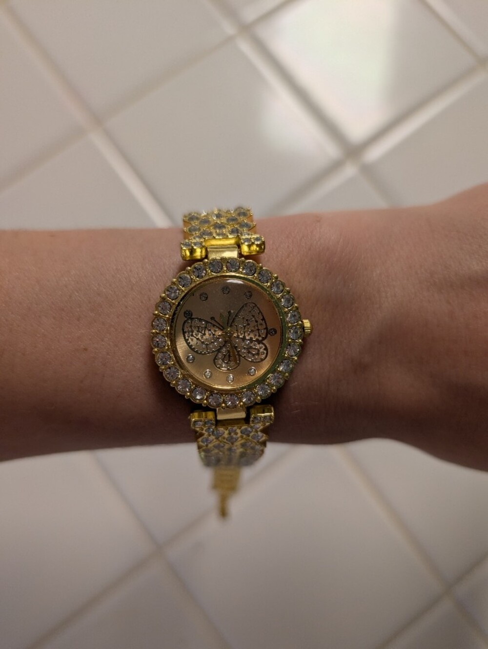 Gold Crystal Butterfly Women's Bracelet Watch